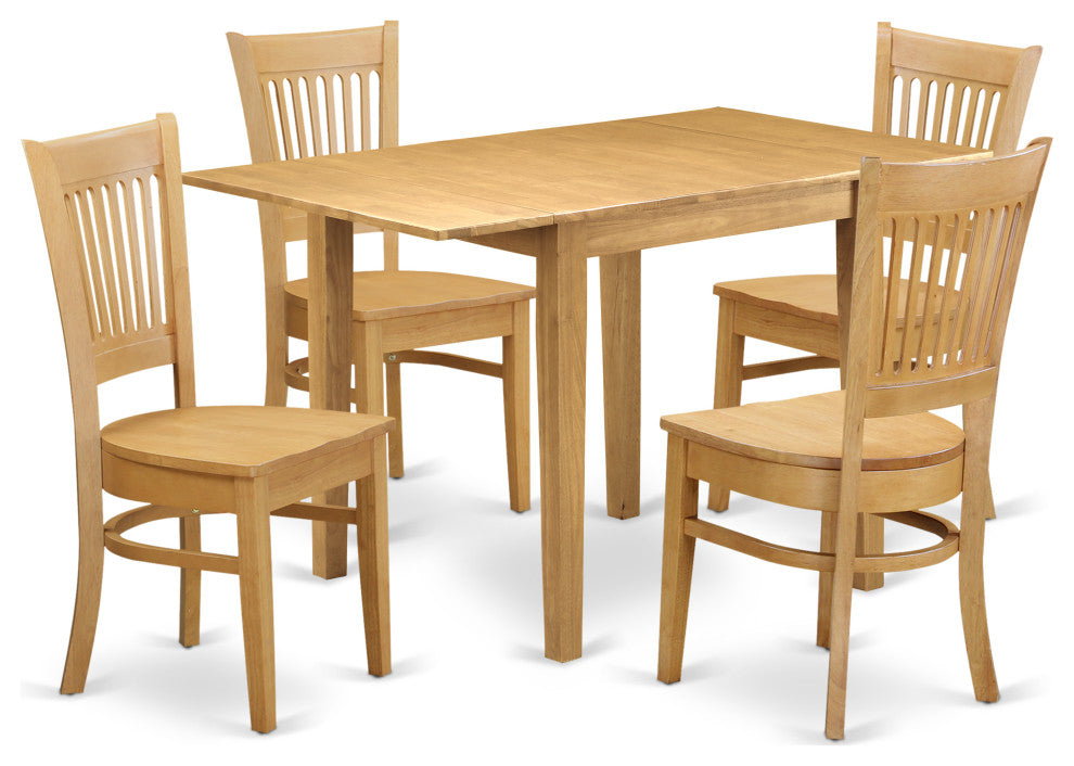 5Pc Dining Room Table Set Includes Wood Table, 4 Dinette Chairs, Slat Back, Oak