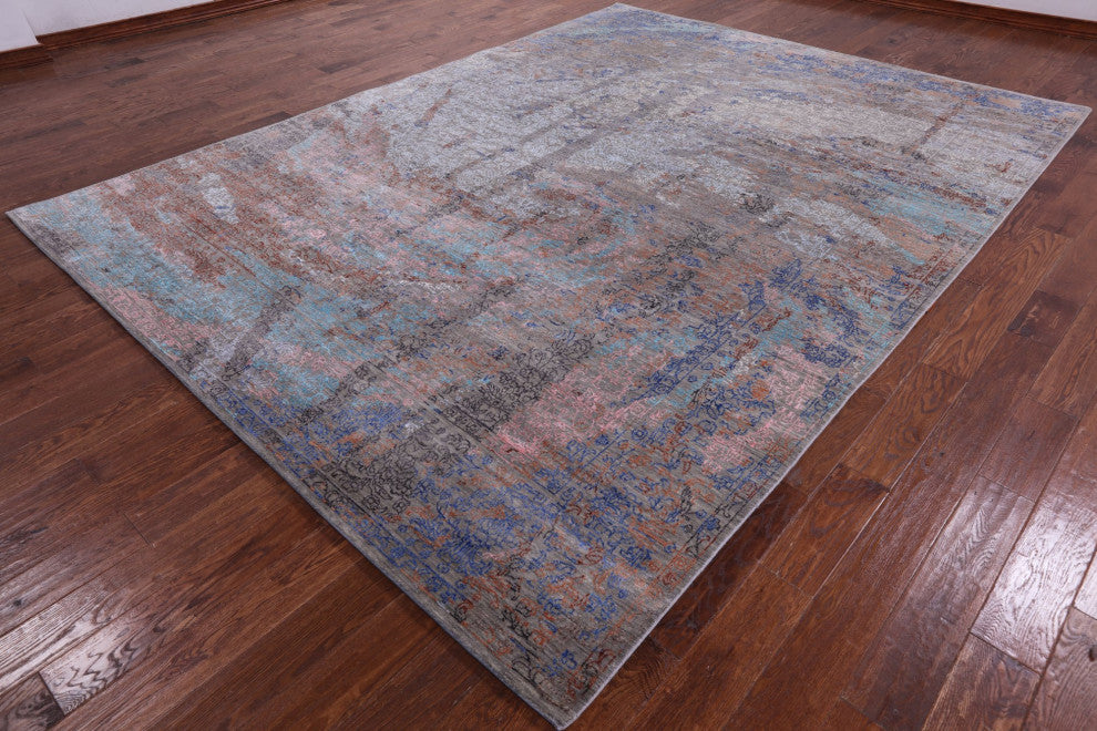 9' 0" X 12' 0" Modern Wool and Silk Handmade Rug Q7054