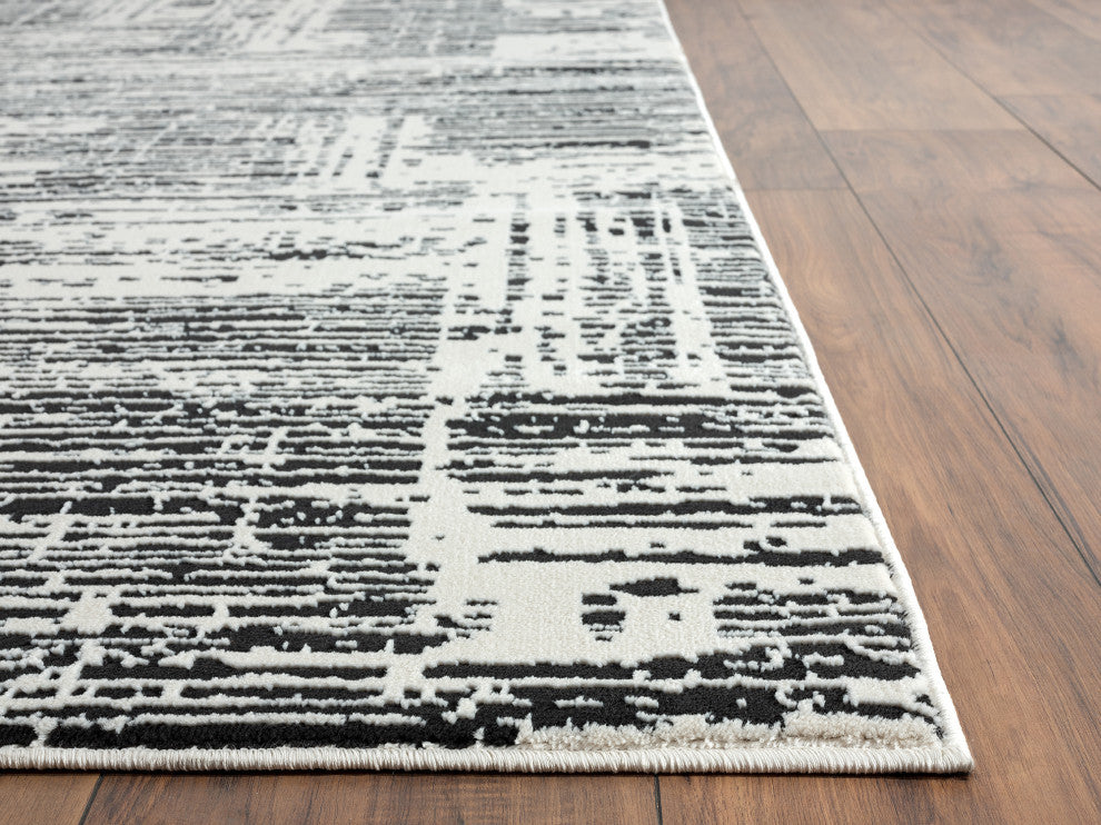 Abani Aspen Collection ASP110A Modern Beige & Gray Hatching Area Rug