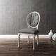 French Vintage Side Dining Chair, Fabric, Wood, Brown Natural Gray, Modern