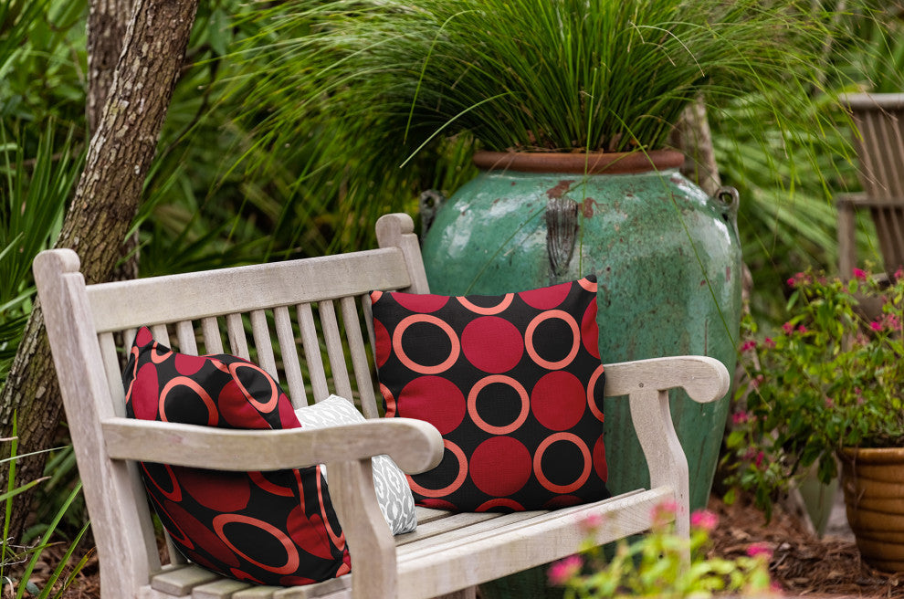 Mod Circles Indoor/Outdoor Throw Pillow, Dark Red, 18"x18"