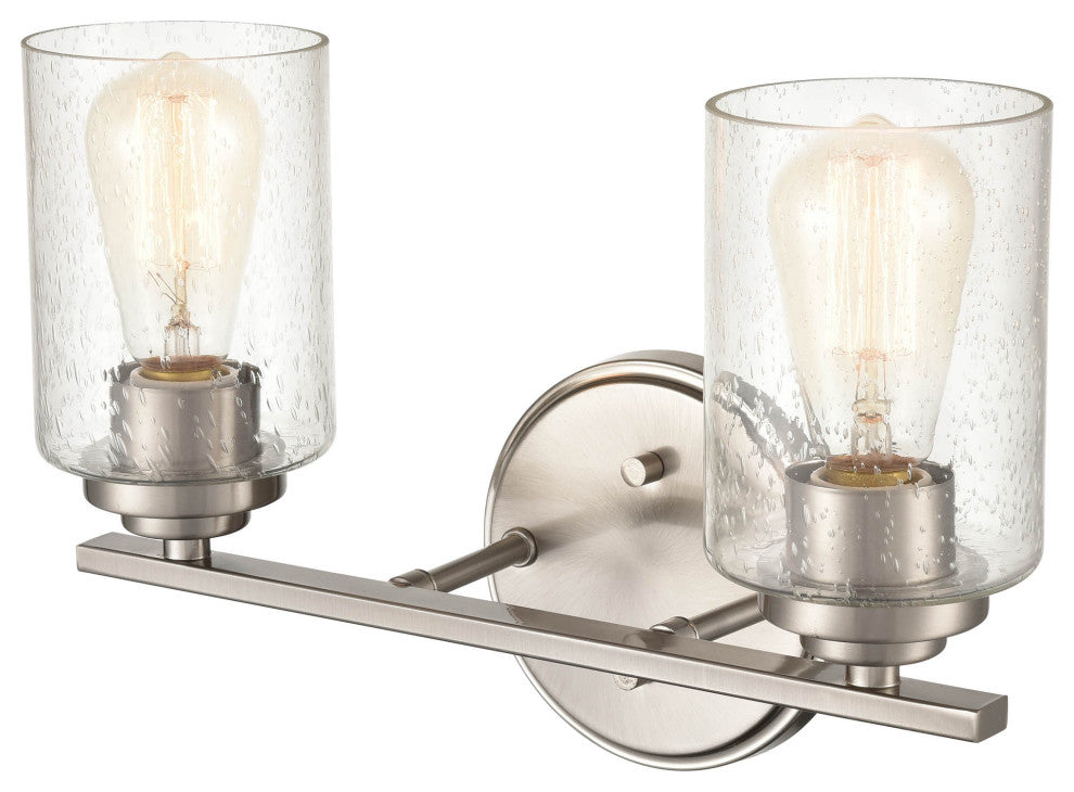 2-Light 14.25" Bathroom Vanity Light Clear Seedy, Satin Nickel