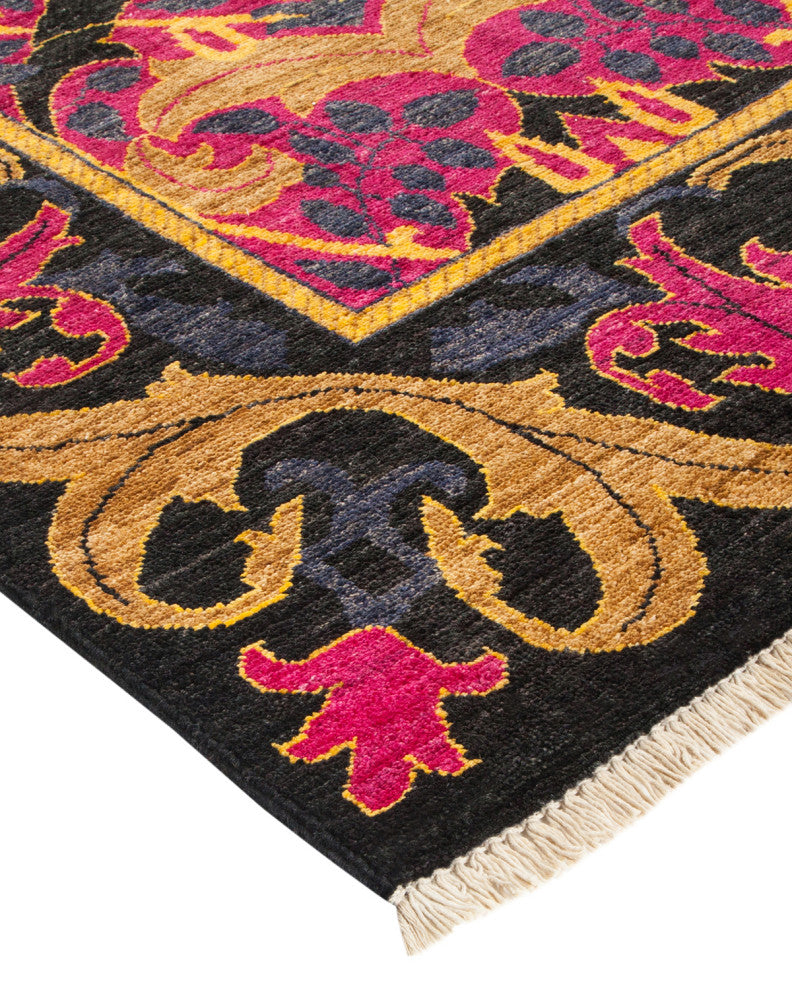 Arts and Crafts, One-of-a-Kind Hand-Knotted Area Rug Black, 7'10"x10'3"