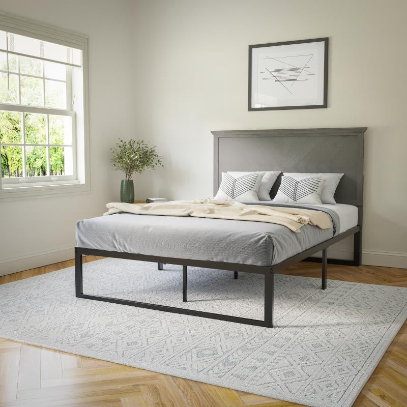 Fiona Herring Bone Wooden Adj. Headboard for Metal Bed Frames,Gray Wash-Full