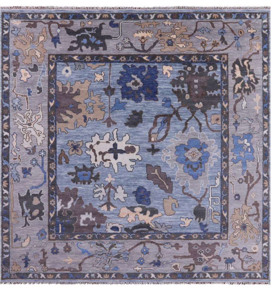 9' Square Hand-Knotted Turkish Oushak Wool Rug - Q13576