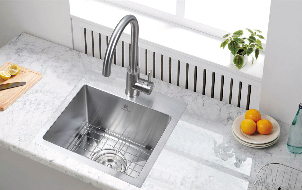 Drop-in Topmount 304 Stainless Steel, Single Bowl, 15x15x9, With Grid