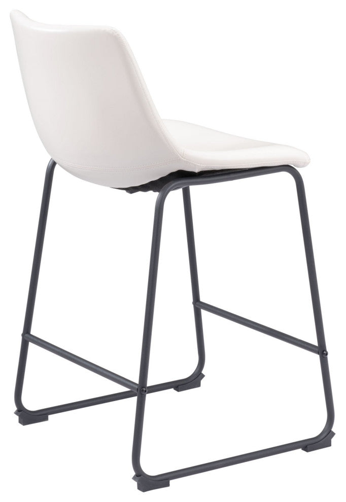 Counter Chair, Set of 2, Faux Vinyl Leather, Distressed White, Black