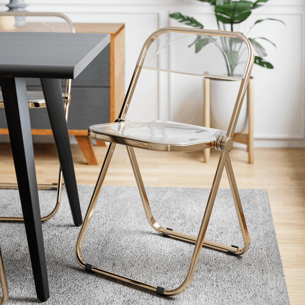 Lawrence Acrylic Folding Chair With Gold Frame, Clear