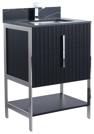 Serenity Bath Vanity, Black Matte, Chrome, Black Marble Stone Top, 1-Hole