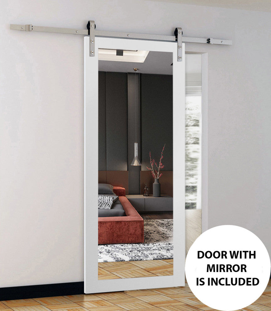 Barn Door 36 x 96, Lucia 1299 White & Mirror, Silver 6.6' Set