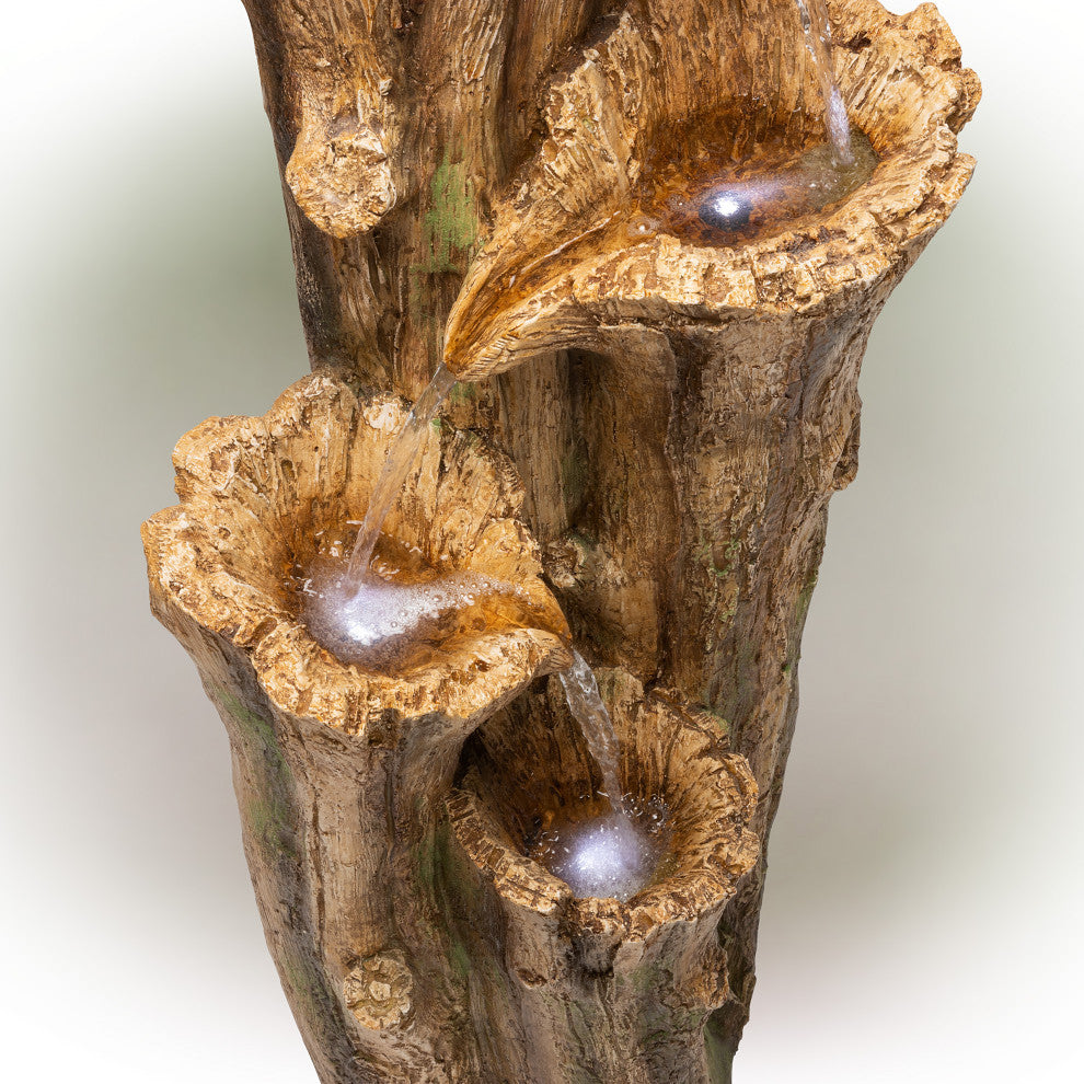 3-Tier Cascading Tree Bark Fountain with LED Lights
