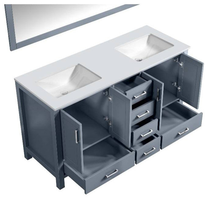 Jacques 60" Dark Grey Double Sink Vanity with Quartz Top, With Faucet and Mirror
