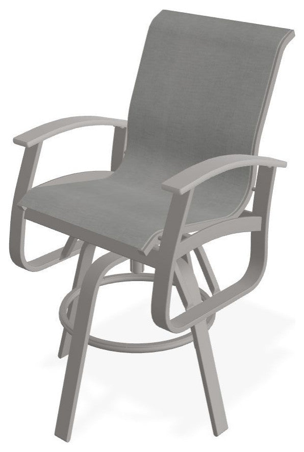 Belle Isle Sling Bar Height Outdoor Swivel Armchair, Alloy/Warm Gray