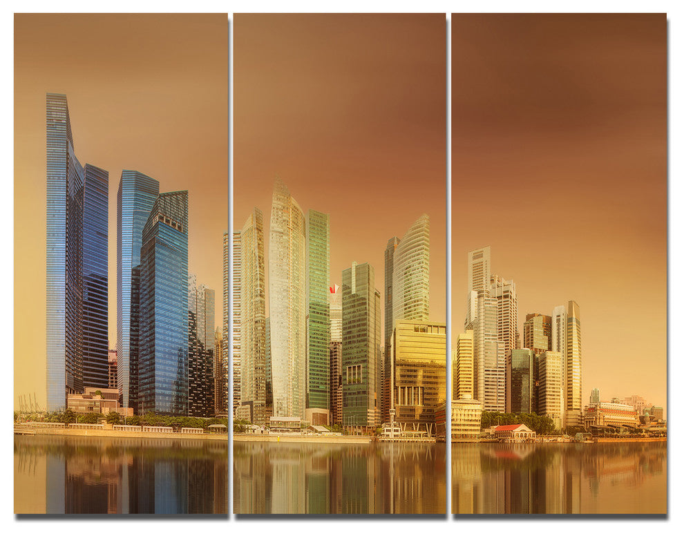 Singapore Skyline under Brown Sky, Cityscape Canvas Art Print, 36x28, 3 Panels