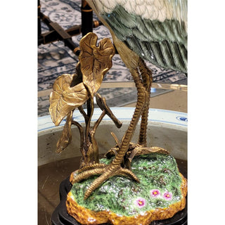 Blue Heron Figurine With Bronze Ormolu