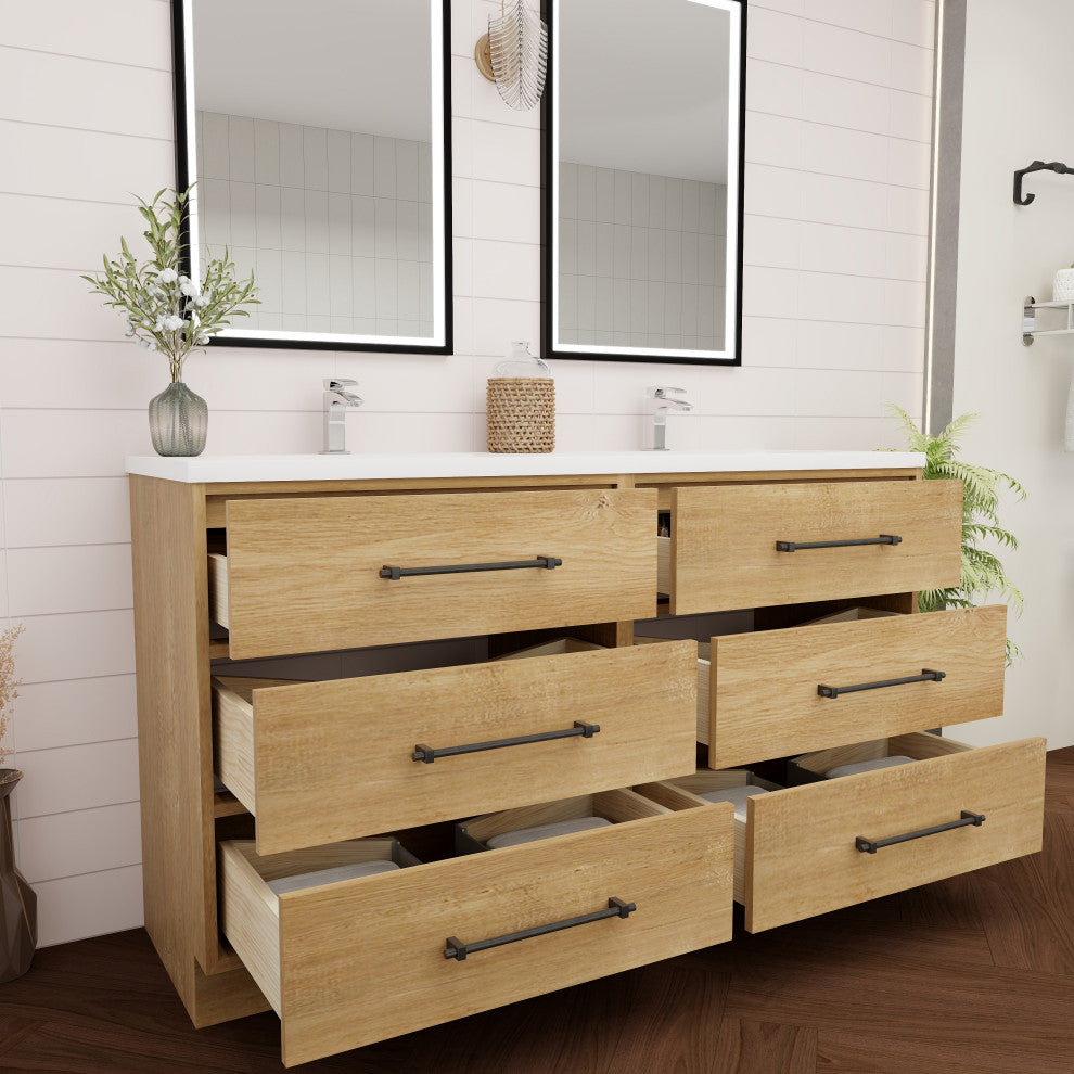 Victoria 60" Double Sink Solid Wood Bath Vanity, Oak