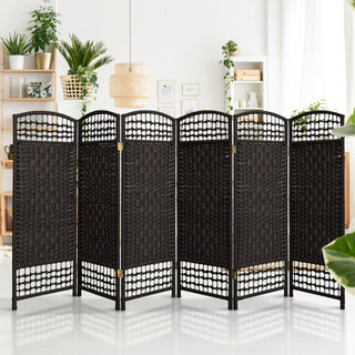 4' Tall Fiber Weave Room Divider, Black, 6 Panels