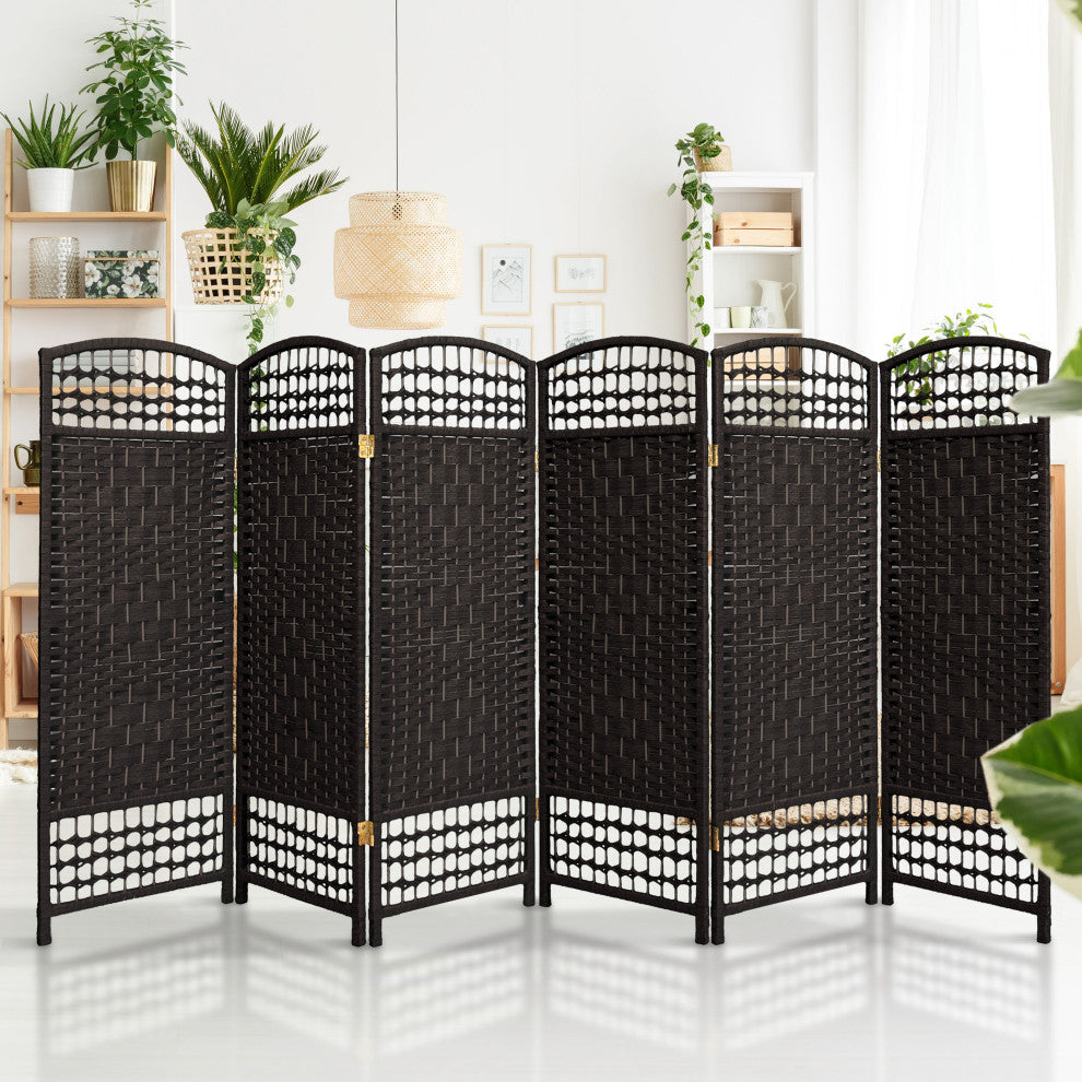 4' Tall Fiber Weave Room Divider, Black, 6 Panels