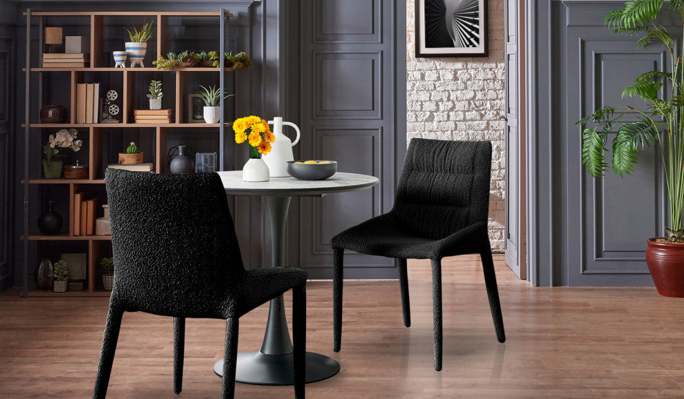 Kelsey Fabric Dining Side Chair, Boucle Black, Set of 2