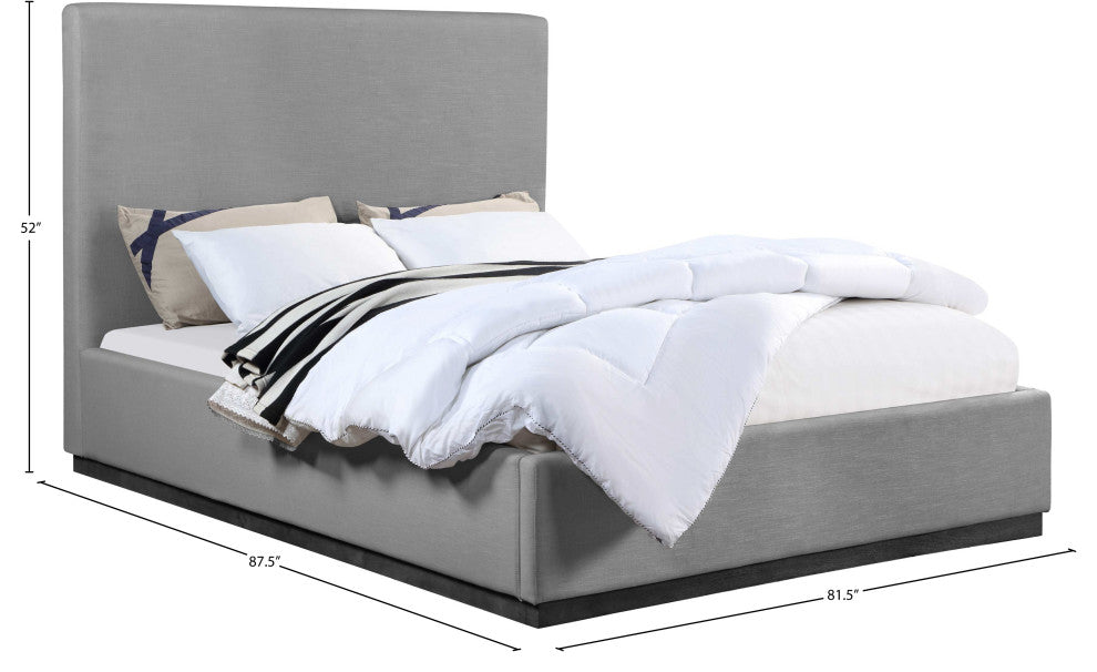 Alfie Linen Textured Fabric Upholstered Bed, Gray, King
