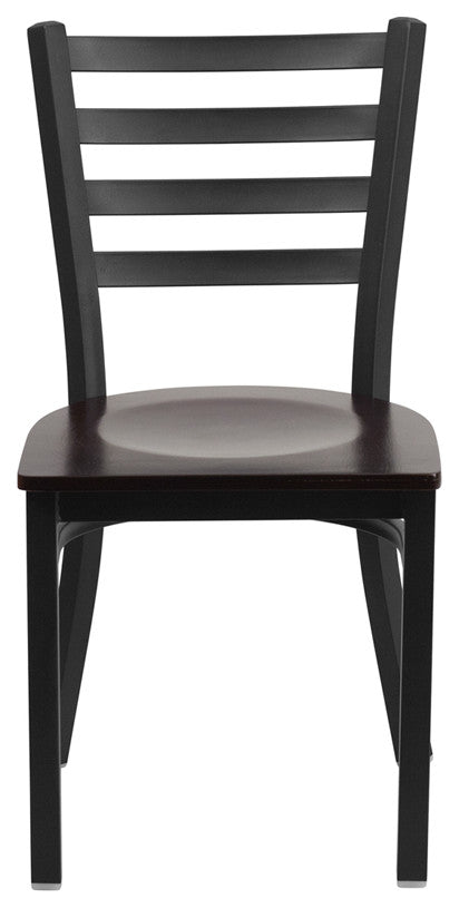 Black Ladder Back Metal Restaurant Chair, Walnut Wood Seat