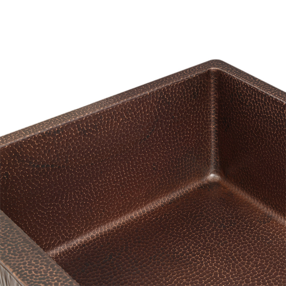33" Hammered Copper Apron Front Single Basin Sink With Tree Texture