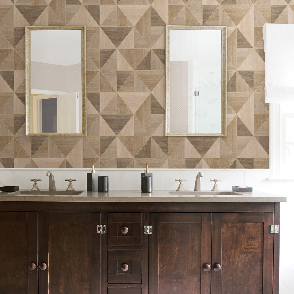 Simpson Light Brown Geometric Wood Wallpaper Bolt