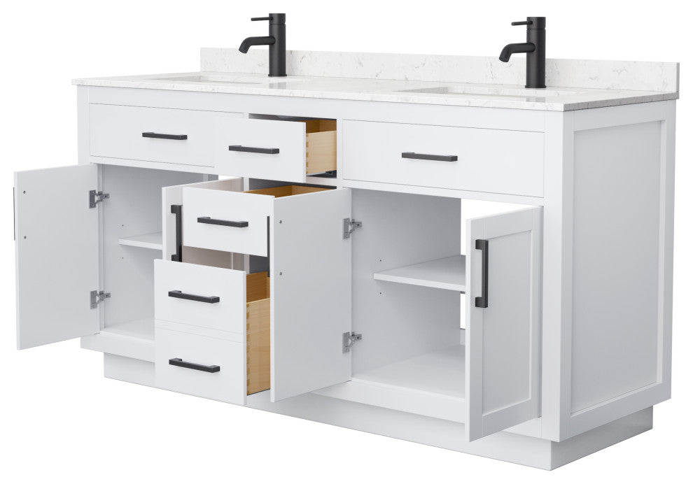 Beckett TK 66" Double Vanity, Cultured Top, Black Trim