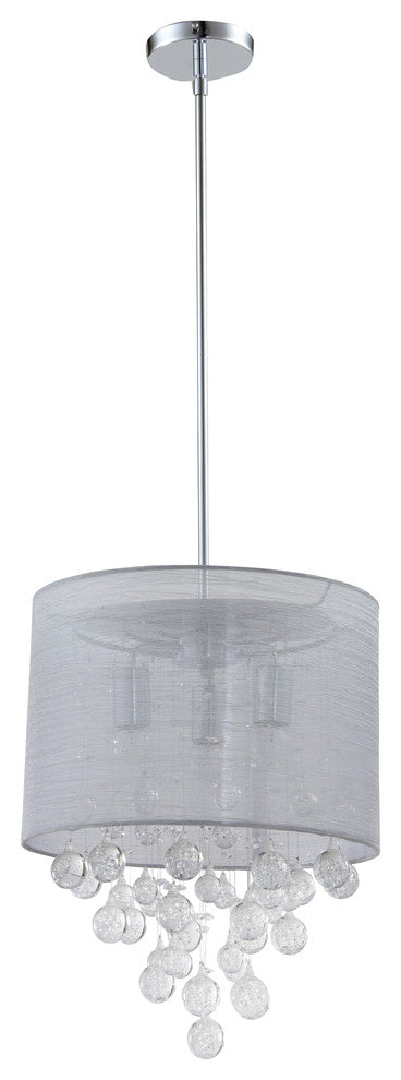 Charlotte Silver Textured Silk Shade 3-Light Chrome Crystal Chandelier