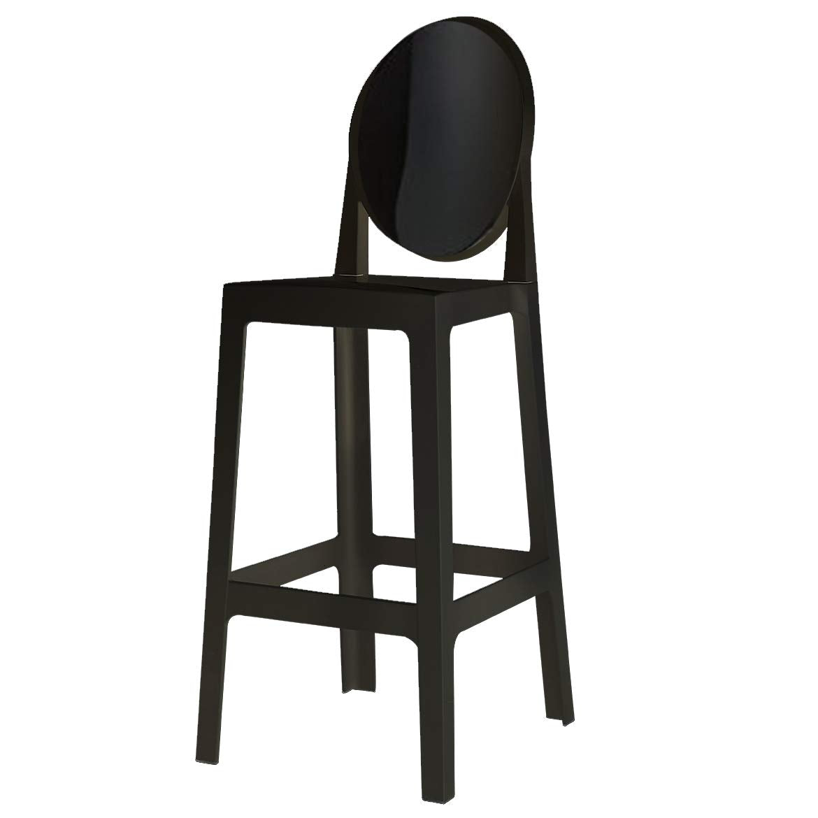 Designer Ghost Style Molded Plastic Bar Height Kitchen Stools For Dining, Black, Single Chair