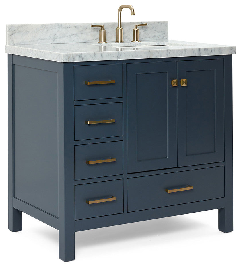 ARIEL Cambridge 37" Right Offset Rectangle Sink Midnight Blue Vanity, No Mirror