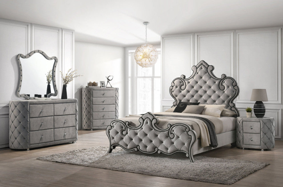 ACME Perine Queen Bed, Gray Velvet