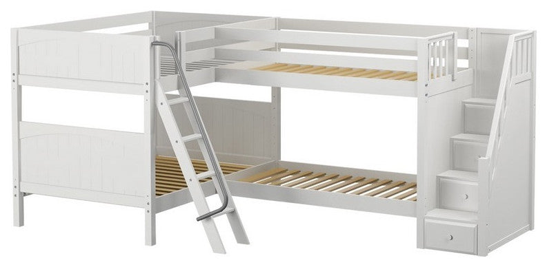 Calumet Full Sleeps 4 or More L Shaped Bunk Beds with Stairs, White