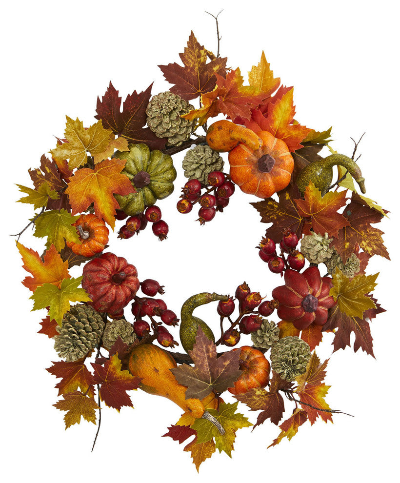 24" Pumpkin, Gourd, Berry and Maple Leaf Wreath