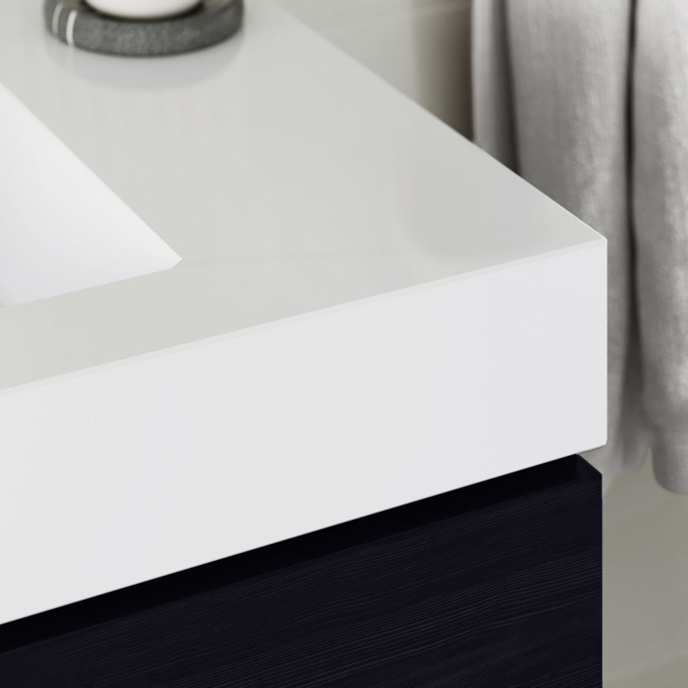 Boutique Bath Vanity, Black, 72", Double Sink, Wall Mount