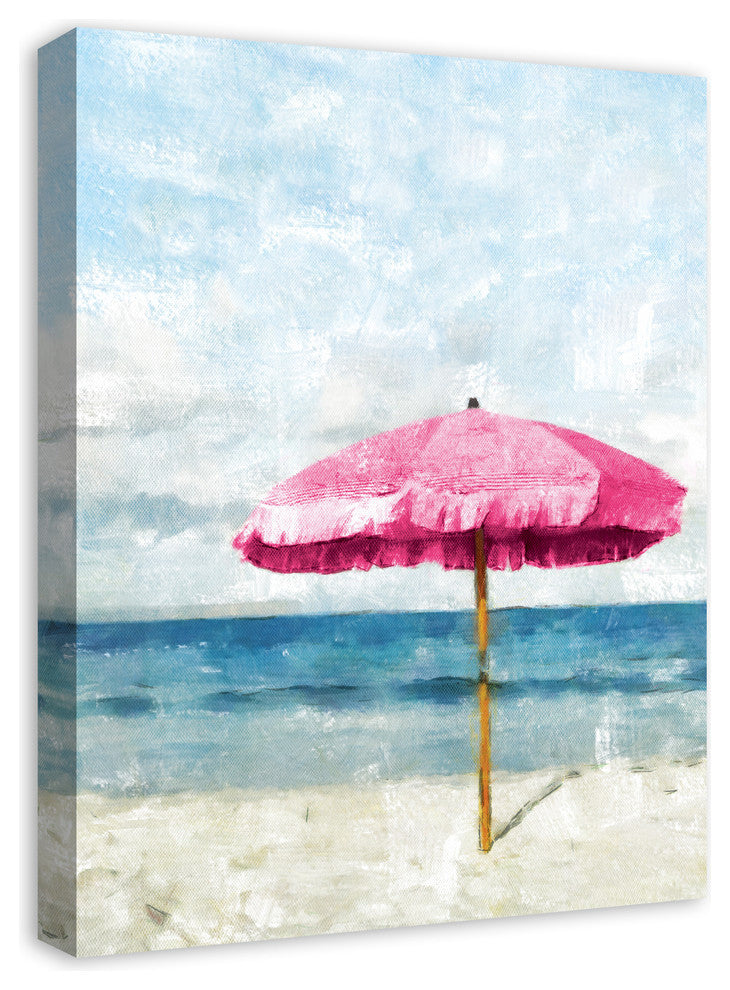 Pink Beach Umbrella 18x24 Canvas Wall Art