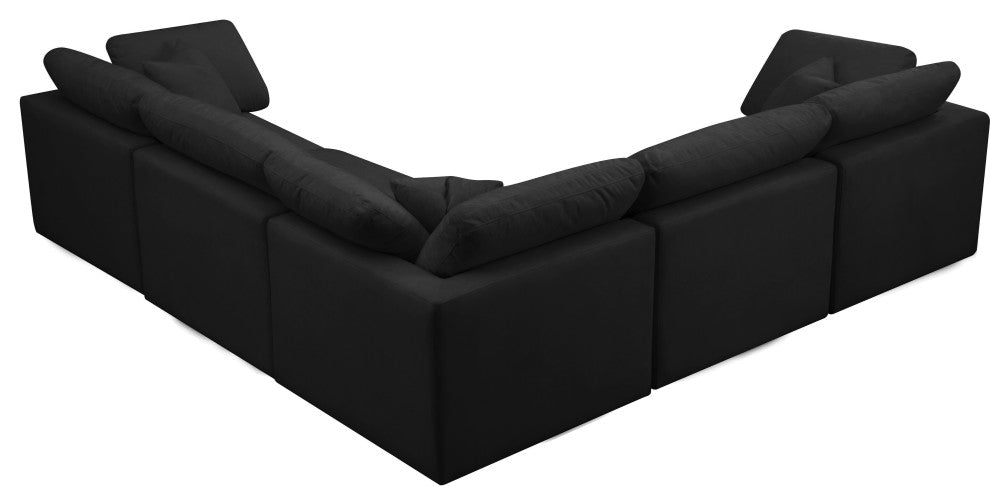 Plush Velvet / Down Standard Comfort L-Shaped Modular Sectional, Black, 5-Piece: 2 Armless Chair, 3 Corner Chair