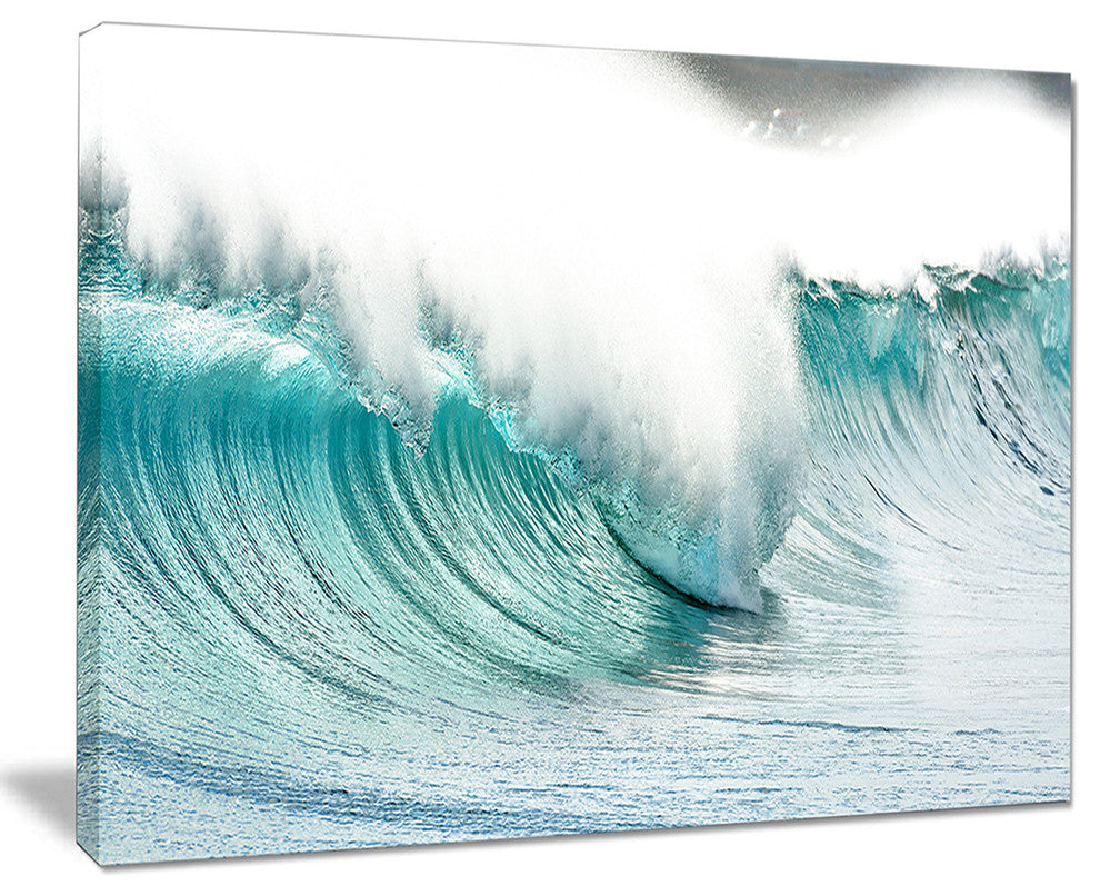 "Massive Blue Waves Breaking Beach" Seascape Wall Art, 20"x12"