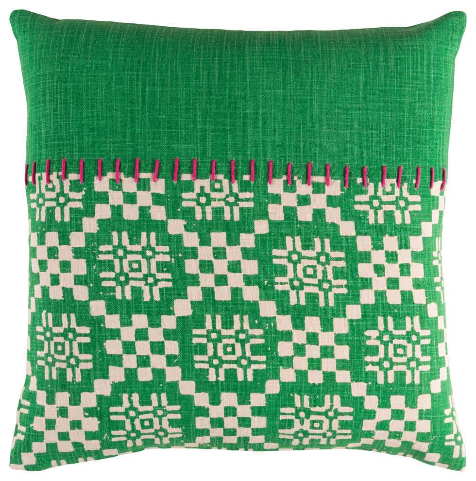 Surya Delray DEA-001 22"x22" Pillow Kit, Grass Green/Pink/Cream