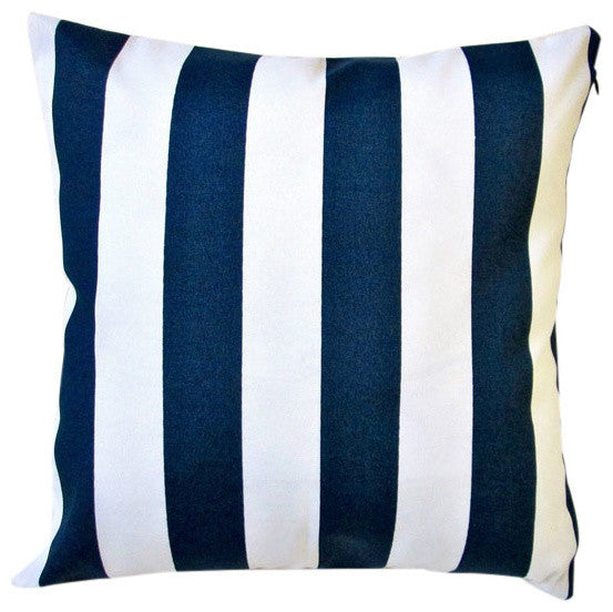 Outdoor Navy Polyester Stripe Throw Pillows, Set Of 2, Big Stripes, Throw Pillow