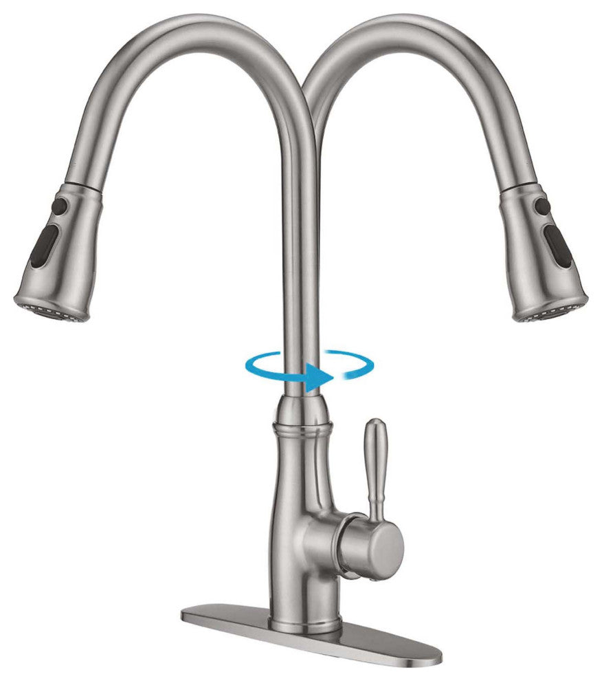 Single Handle Deck Mounted High Arc Kitchen Faucet with Pull Out Sprayer