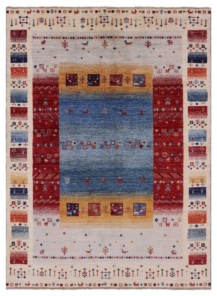 Tribal Persian Gabbeh Handmade Wool Rug 4' 9" X 6' 6" Q8079