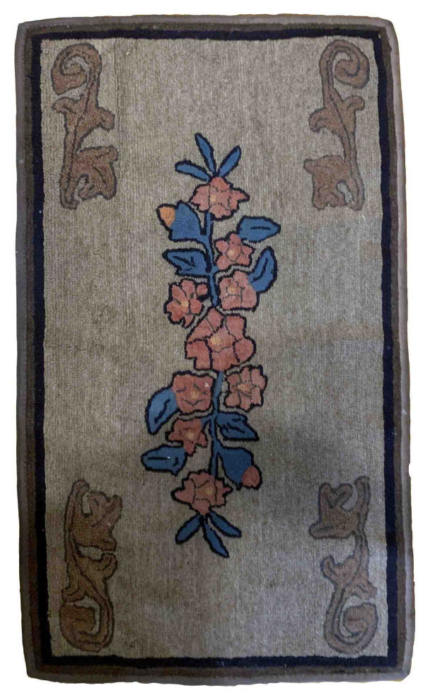 Handmade Antique American Hooked Rug, 2.3'x4', 70cmx122cm 1900s