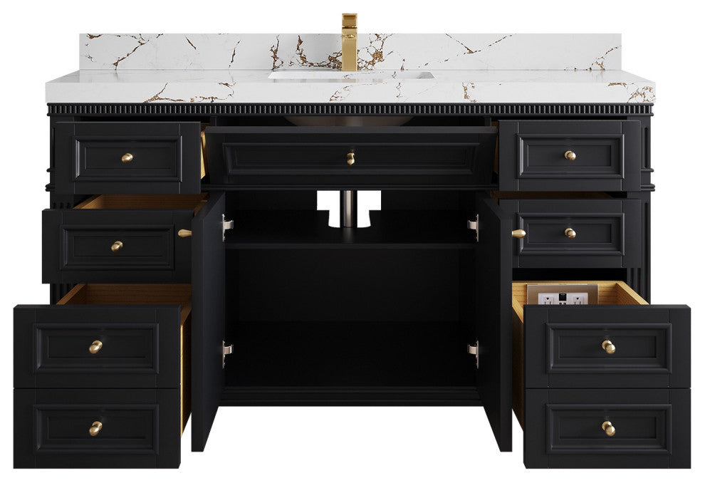 Paris 60" Single Sink Bathroom Vanity, Black 2" Viola Brown