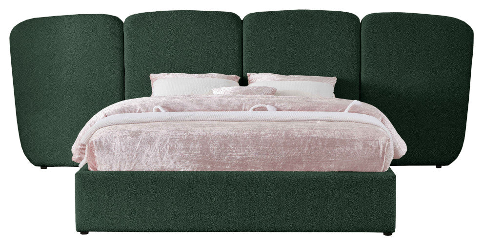 Shiloh Boucle Fabric Upholstered Bed, Green, King