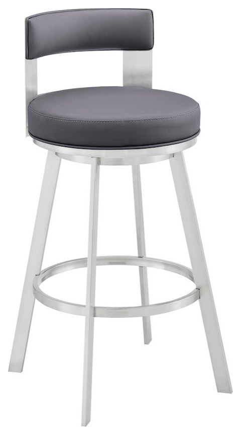 Flynn Swivel Counter or Bar Stool in Faux Leather and Metal