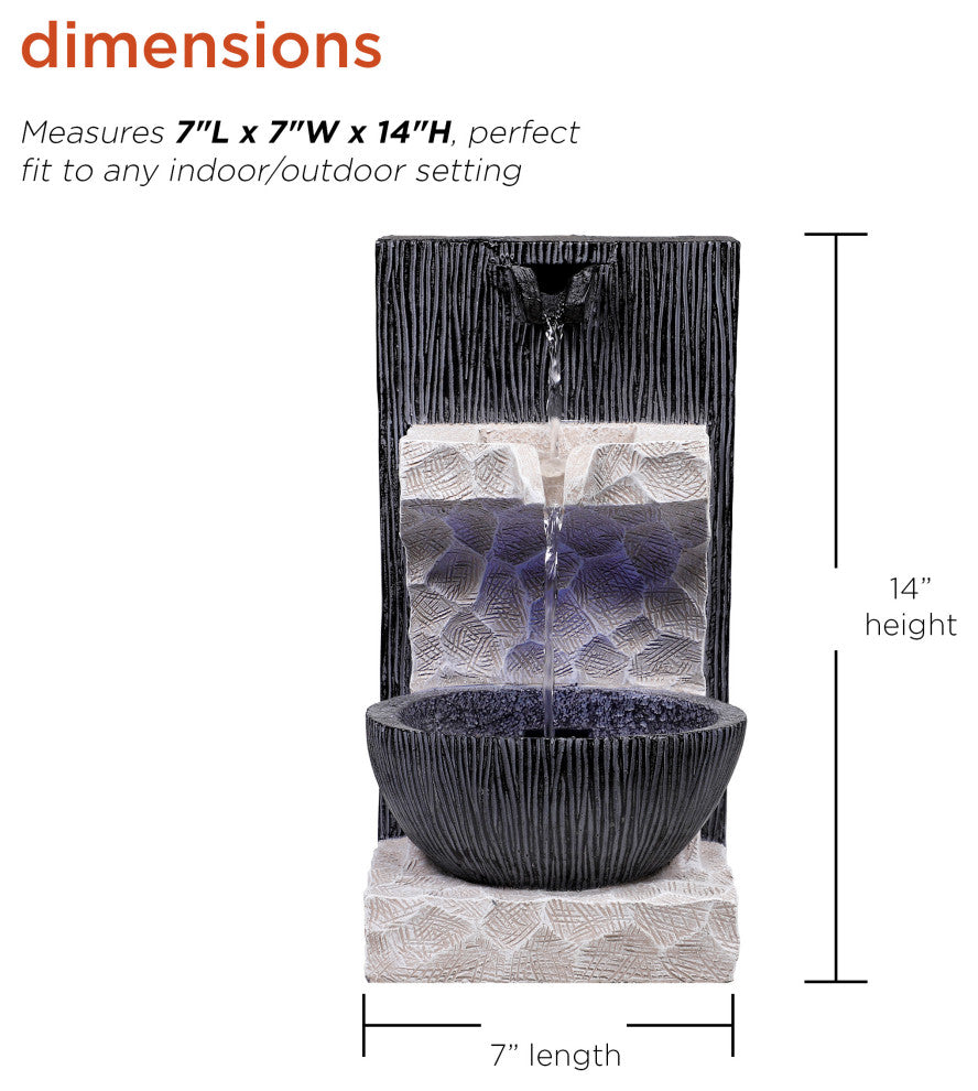 Modern Cascading Tabletop Fountain with LED Lights