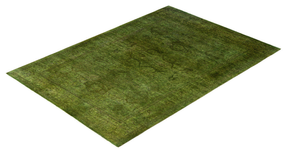 Overdyed One-of-a-Kind Hand-Knotted Area Rug Green, 4' 2" x 6' 0"