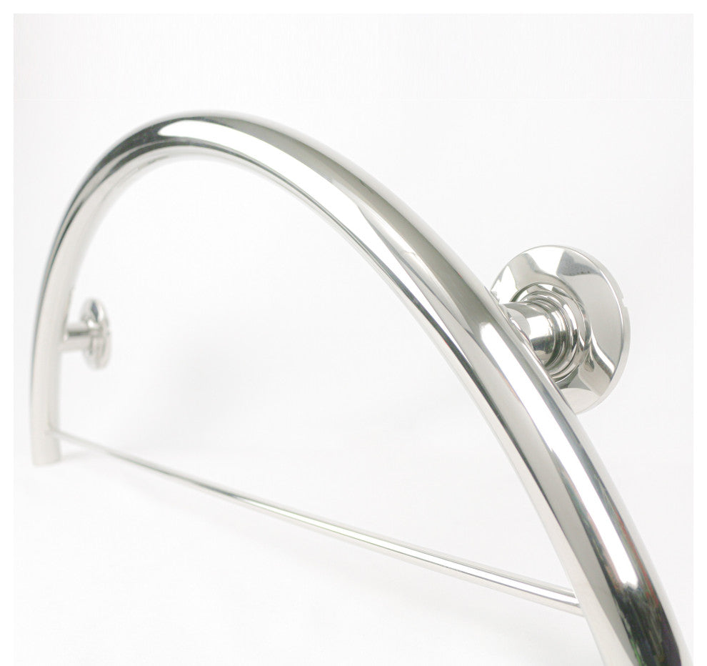 30" Half-Moon Curved Shower Grab Bar With Towel Bar, Polished Stainless