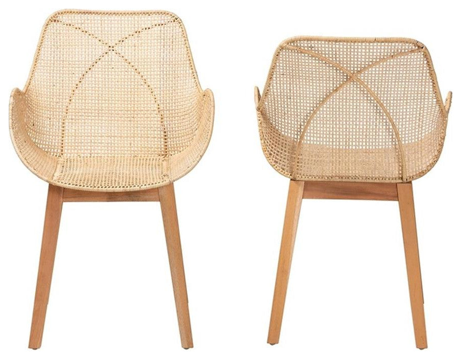 Baxton Studio Ballerina Brown Finished Mahogany Wood and Rattan Dining Chair